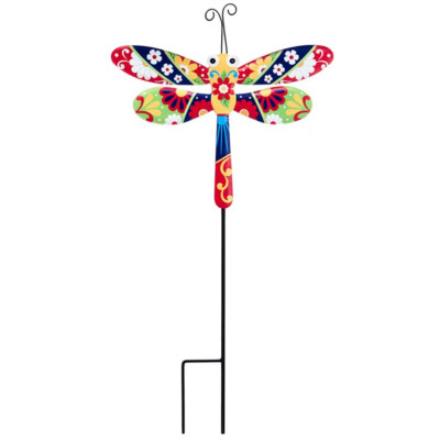 Mexikanische Talavera Volkskunst bunte Libelle Outdoor Metall Garten Pfahl