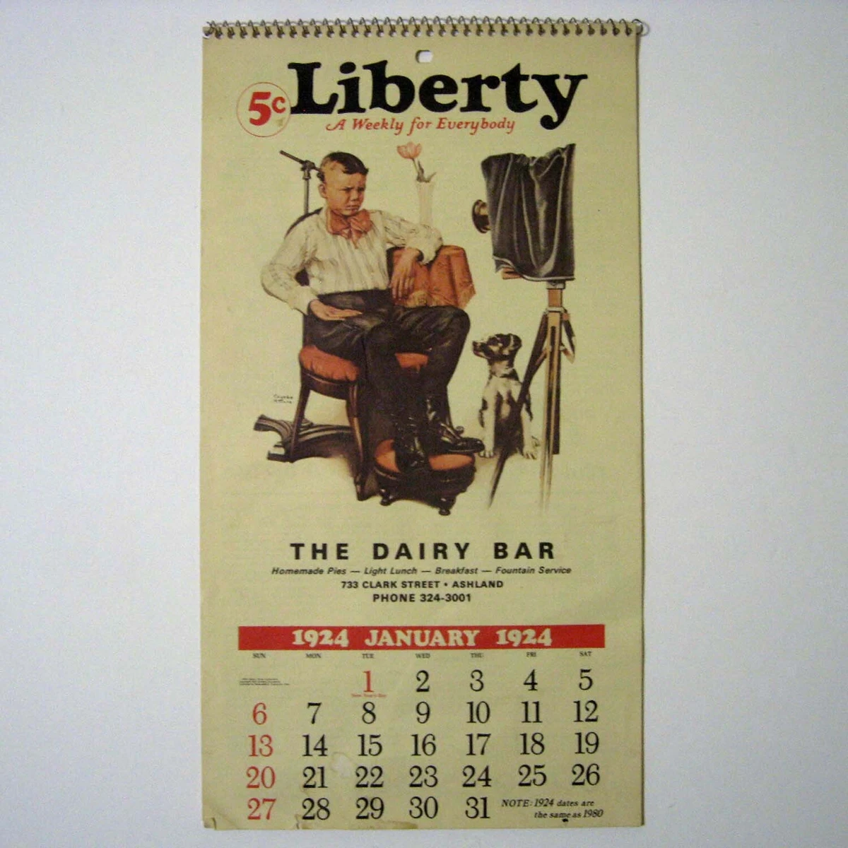 The DAIRY BAR Ashland Ohio - Liberty Weekly - 1924 1980 Wall Calendar | eBay