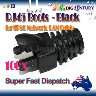 100x RJ45 Network Black Modular Plug Strain Boots Cap Connector CAT5e/6 Clawed