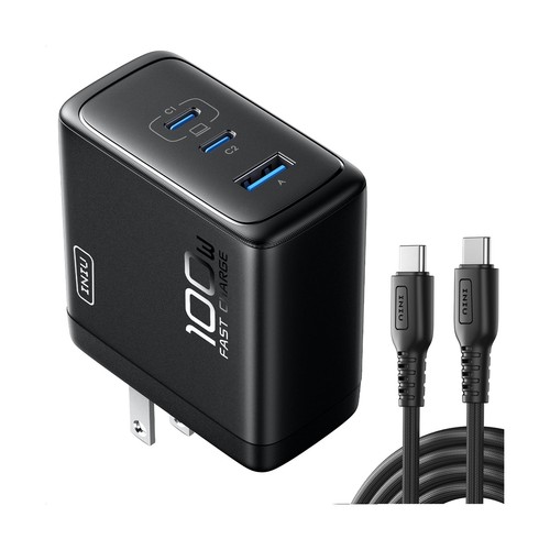 Iniu 100W USB C Charger Black 3-Port Fast Compact Foldable GaN AI-641