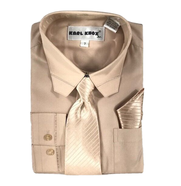 khakis dress shirt tie Men's French Cuff Dress Shirt w/ Matching Tie & Hanky Set #28 Khaki