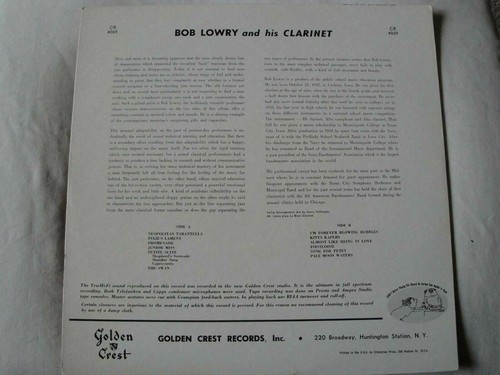 BOB LOWRY AND HIS CLARINET VINYL LP GOLDEN CREST RECORDS NEOPOLITAN TARANTELLA - Picture 2 of 4