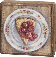 Cherry Cheesecake Slice Vintage Style Primitives By Kathy Sign ~ 4 x 4 inch