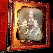6th Plate Dag Women & Twins Girls Tinted 1850s 7366A