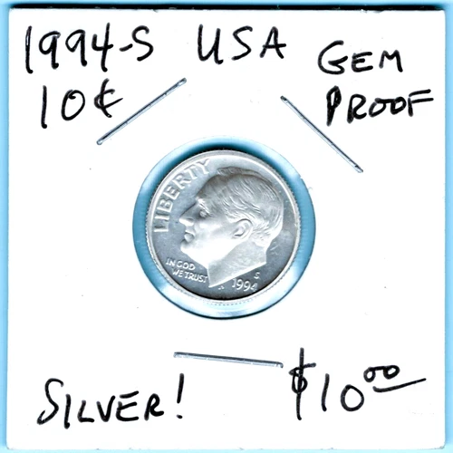 USA- SPECATCULAR  HISTORICAL PROOF ROOSEVELT SILVER DIME, 1994 S, KM# 195a