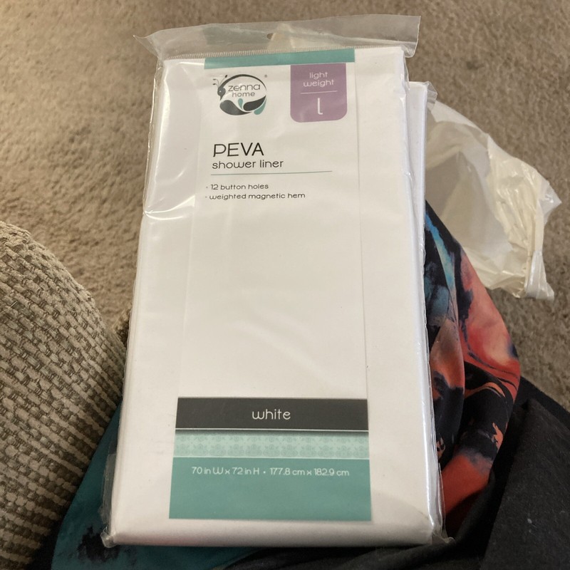 Zenna Home White 70"W x 72"H Lightweight PEVA Shower Curtain Liner