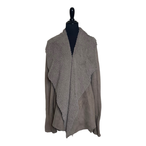 Halston sand brown drape front waterfall faux suede sweater coat size 1X - Picture 10 of 11