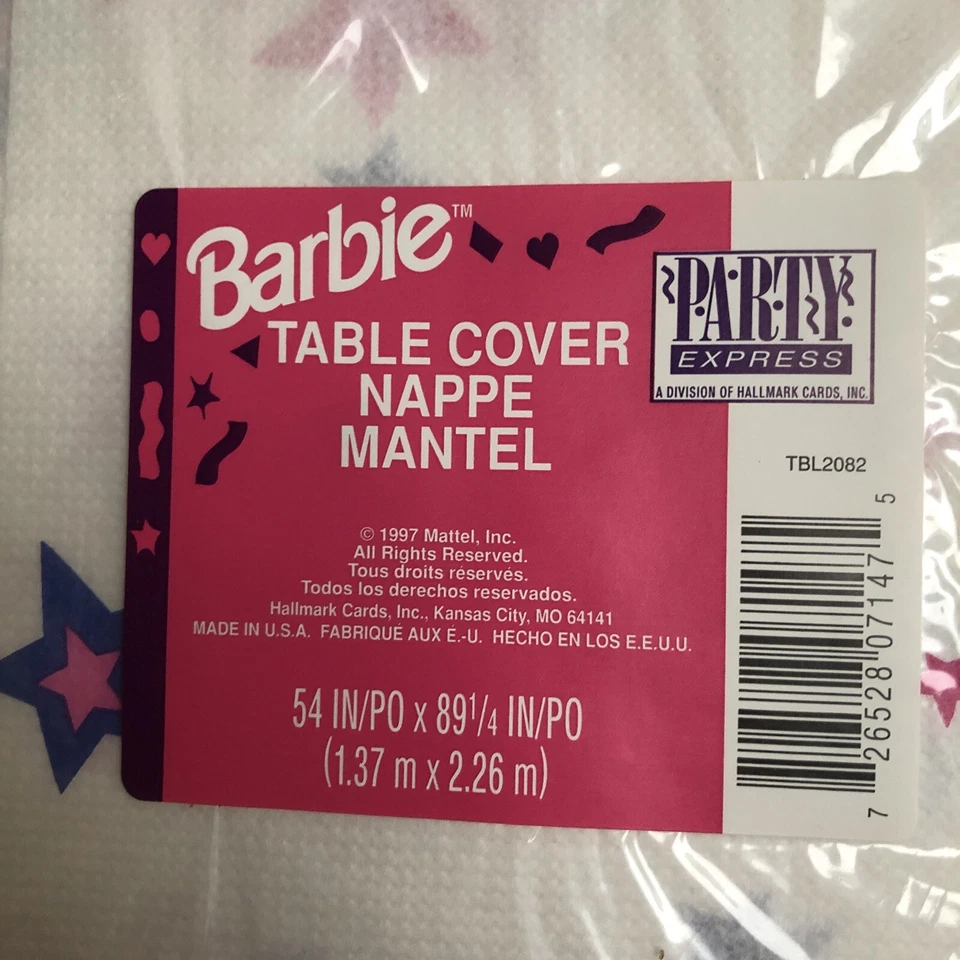 Cubierta de mesa y servilletas de fiesta Barbie 1997 vintage 54X891/4" Party Express nueva Foto 3 de 4