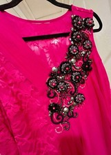 Evening Vintage Fuchsia Lace Beaded Embellished Sleeveless A-line Dress  XL