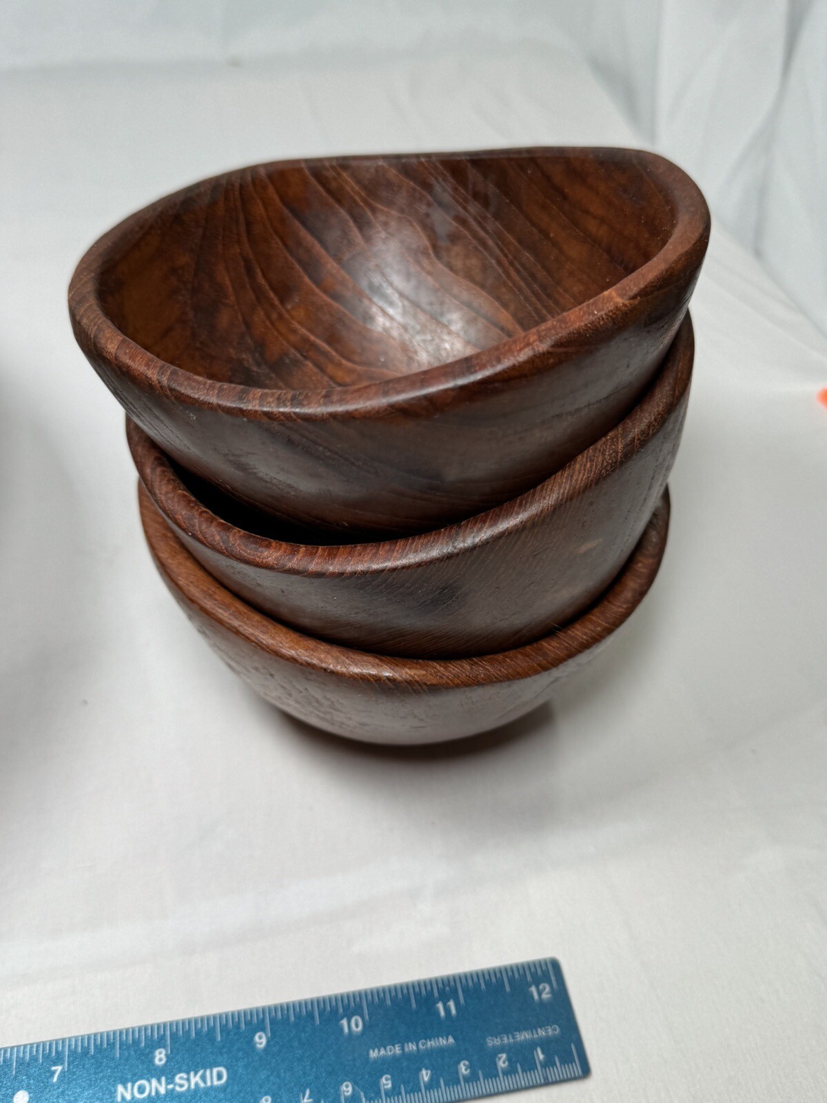 Vintage Teak Wood Curved Salad Bowl Set eBay