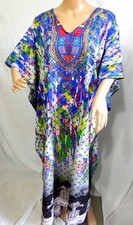 Jessica Taylor Women Plus One Free Size Tunic Caftan Dress Cover Up Dashiki Blue