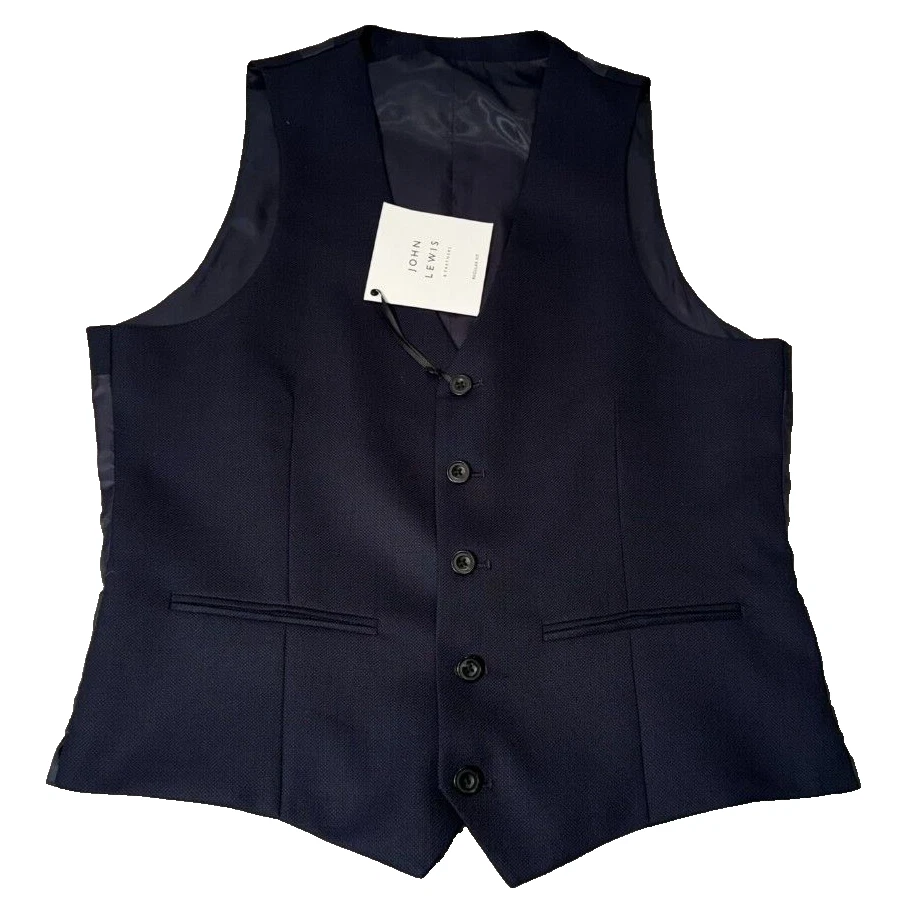 John Lewis Wool Waistcoat Mens Super 100's Tailored Navy Blue 36 Reg