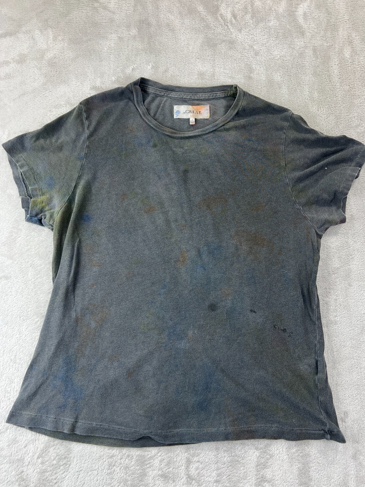 The Great Women's Crew Neck Short Sleeve T-Shirt Gray Size 2 USA Made *READ