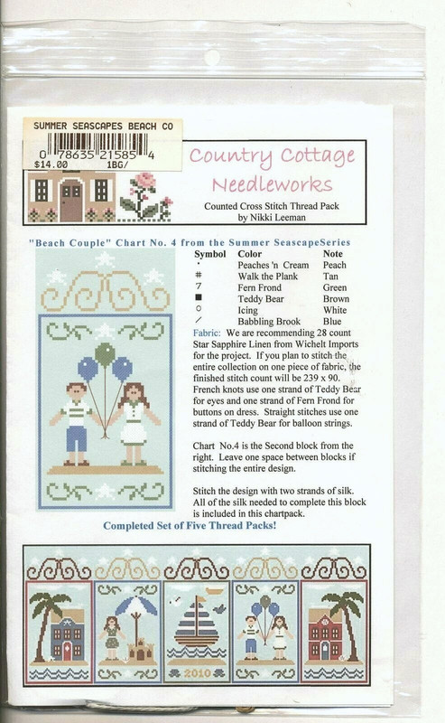 Country Cottage Needleworks BEACH COUPLE  X-Stitch Chart w/ SILK summer