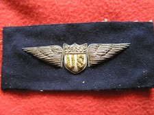 Military Aviator’s Wing, USAAS, WWI, MINT-Silver & Gold Bullion on blue felt-NOS