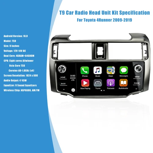 Gray Car DVD Radio Stereo GPS Navigation Android 10 9" Fit for Toyota 4Runner - Picture 4 of 13