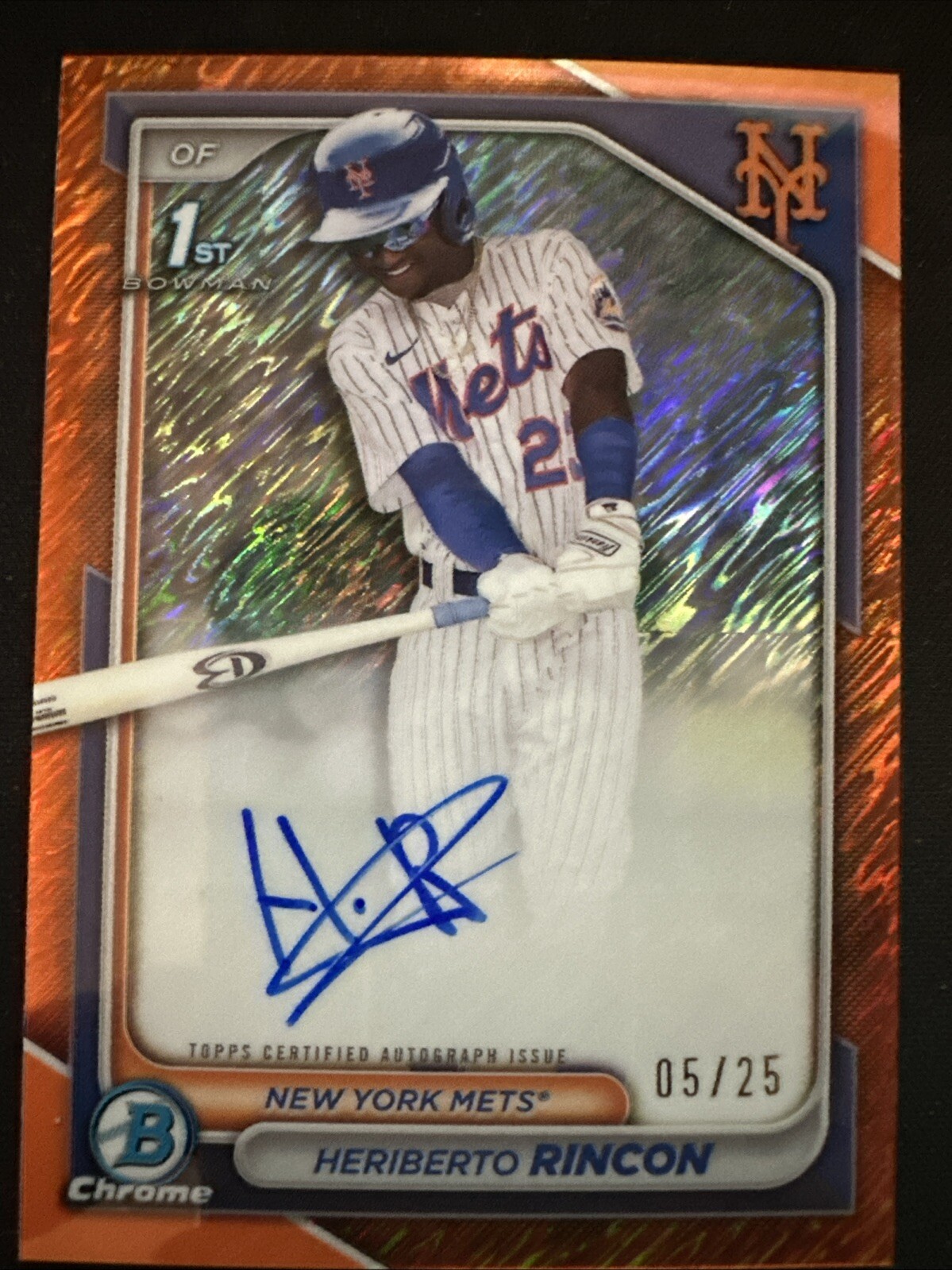 2024 Bowman Chrome 1st Heriberto Rincon Auto /25 Orange Shimmer Mets Color Match