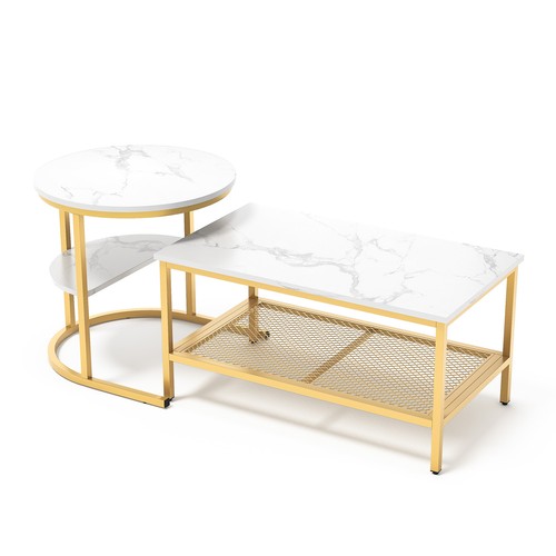 2er Set Couchtisch Rund/Rechteckig, Sofatisch Beistelltisch Wohnzimmertisch DE- - Bild 12 von 12