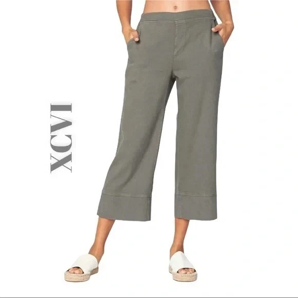 XCVI Maja Women's Green Casual Stretch Waist Capri Wide Leg Pants Sz M