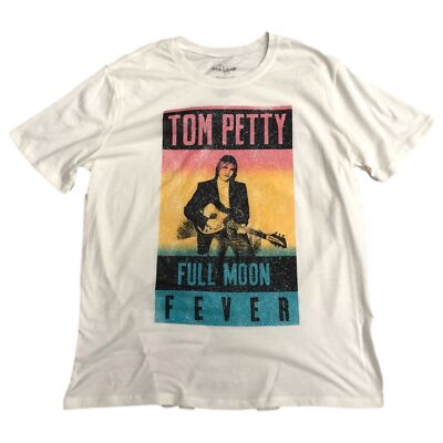 Womens White Sparkle Tom Petty Full Moon Fever Band T-Shirt Tee Shirt