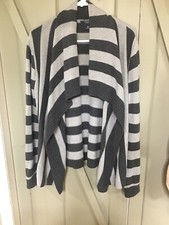 Chaps Open Gray Draped Collar Striped Sweater Size Large