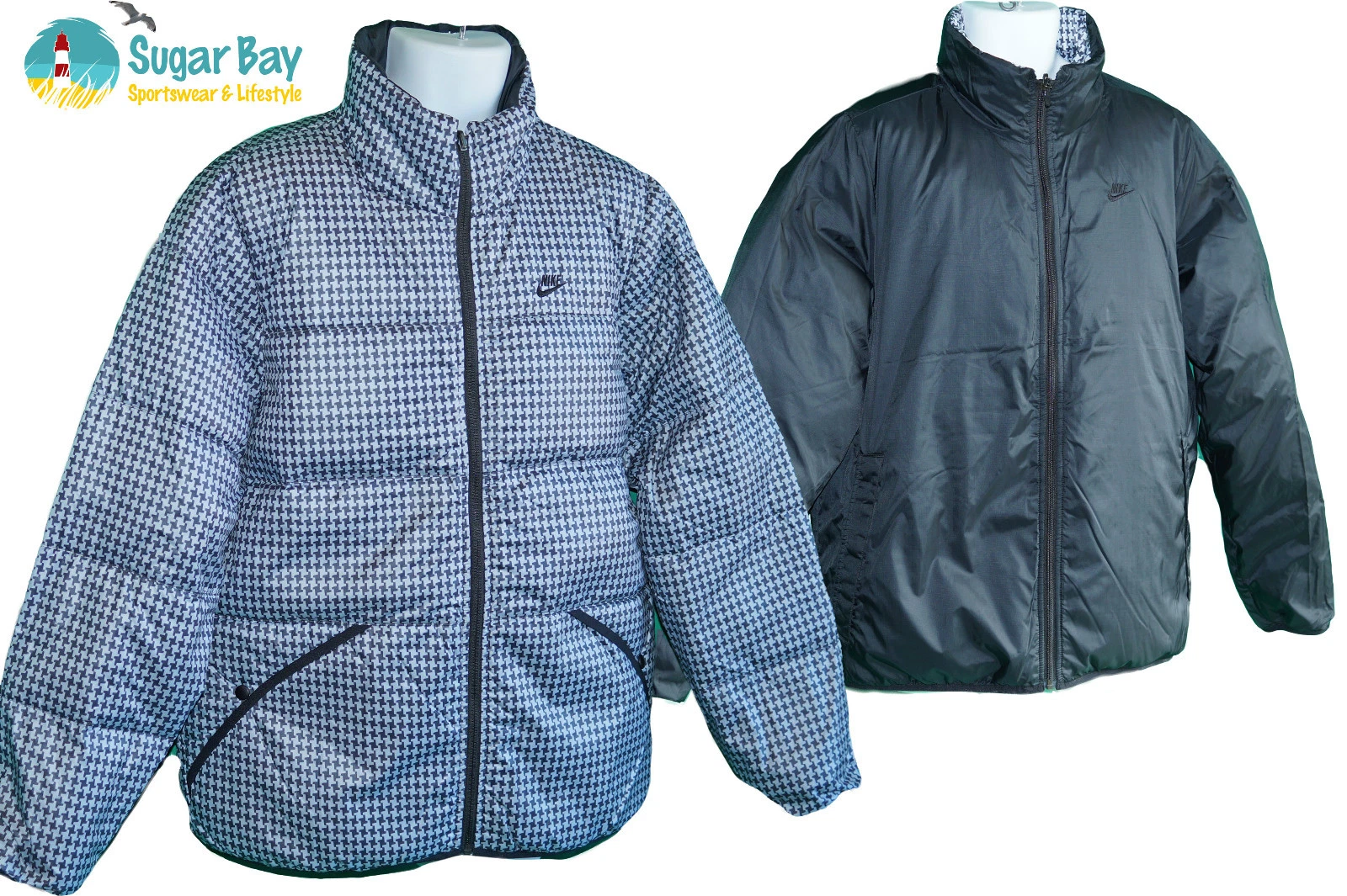 NIKE Sportswear NSW Mens Reversible Quilted Jacket 550 Fill Down Black Grey M