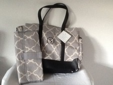 POTTERY BARN KIDS CLASSIC IKAT DIAPER BAG GRAY/NEUTRAL MONOGRAM S NEW