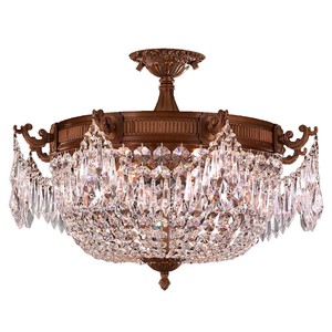 Winchester 3 Light French Gold Crystal Semi Flush Mount Ceiling
