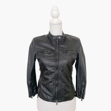 R13 Cafe Racer Leather Jacket Small Black Moto Biker Zipper Motorcycle Coat