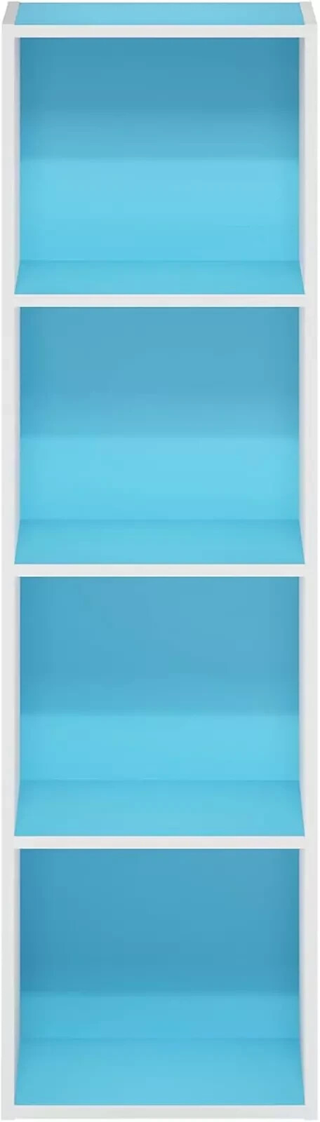 Luder Bookcase / Book / Storage, 4-Tier Cube, Light Blue/White