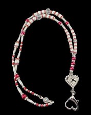 Handmade red and white beaded lanyard eyeglass chain with heart accent