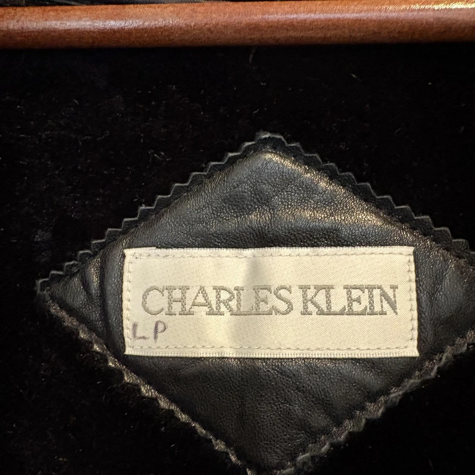 Vtg Charles Klein Genuine Leather Coat Men XL Black Faux Fur Collar Zip Liner - Image 2 of 4