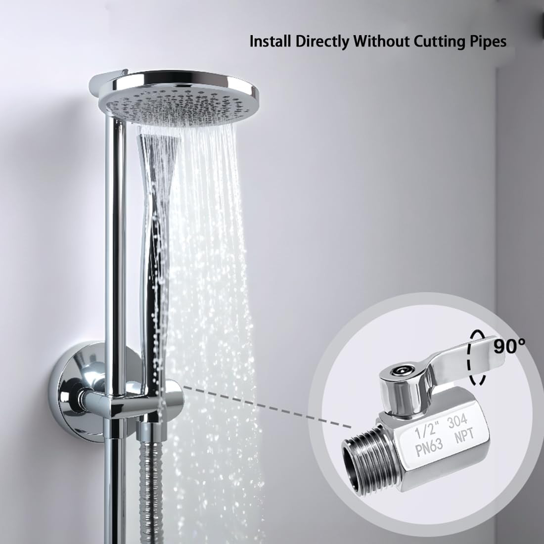 Stainless Steel Shower Head Shut Off Valve 1/2 Inch Female x Male NPT Thread