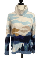 L.L. Bean Medium Cozy Cottage Fleece Funnel neck Sweatshirt Landscape