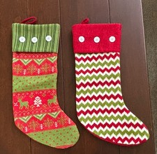 Two Festive Red  Green Knit  Felt Christmas Stockings FREE SHIPPING