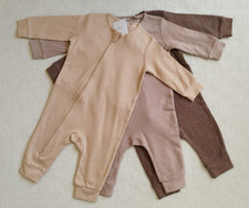 BNWT Next Baby Boys 3 Pack Footless Sleepsuits 6-9 Months Brown, Taupe