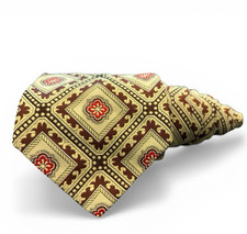 Vintage 70s Johnny Carson Tie Yellow Brown Red Abstract Necktie Made in the USA