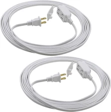 Clear Power 15ft 3 Outlet Indoor Extension Cord (2-Pack) 16/2 SPT-2, 2 Prong Pol