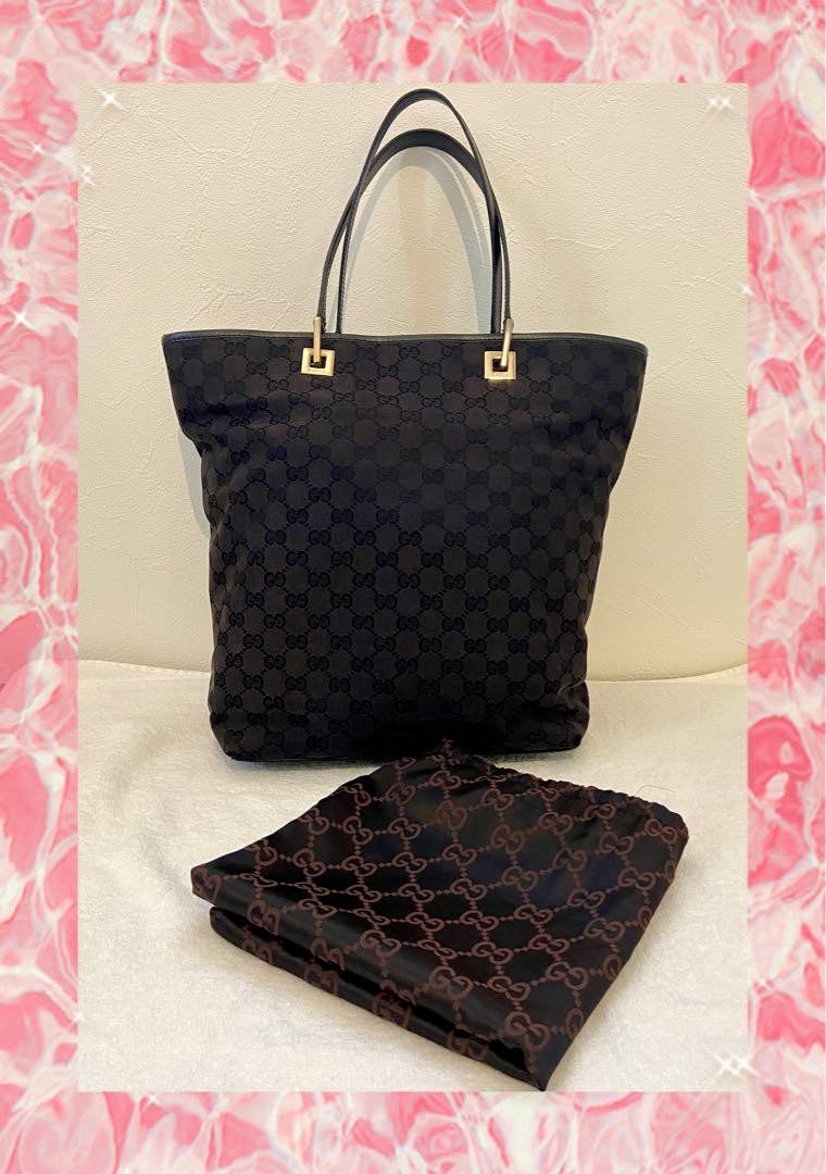 GUCCI Black GG Canvas Tote Bag with Dust Storage Pouch