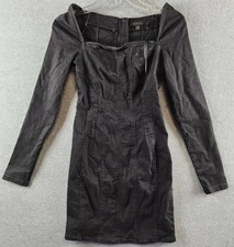 GUESS Molly Square-Neck Denim Mini Dress Women's S Black Back Zip Closure L/S