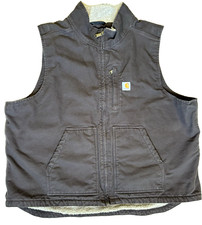 Carhartt Vest Men's 2XL Dark Brown Sherpa Lined Mock-Neck Duck Work Wear A10