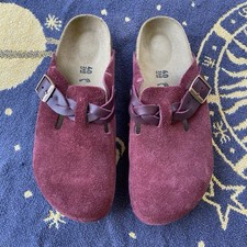 Birkenstock Boston Clogs Burgundy Suede Braid...