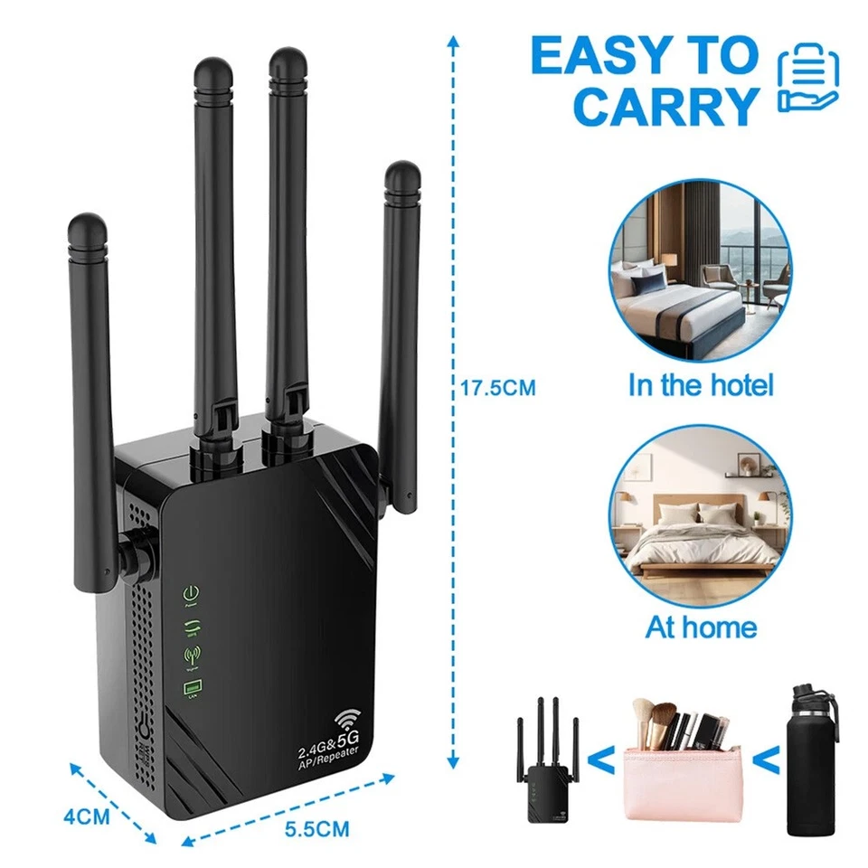 1200Mbps WiFi Repeater Wireless Signal Booster WiFi Range Extender Dual Band - Bild 4 von 4