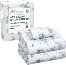 100 Organic Cotton Sheets Twin XL, Percale Weave, GOTS Certified