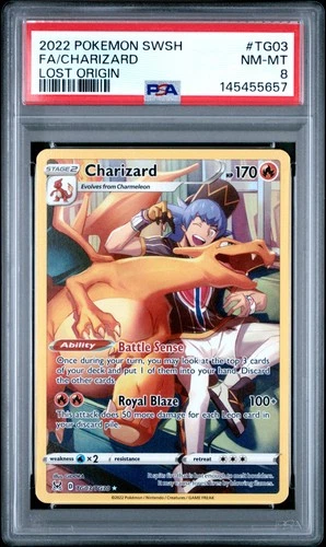 2022 POKEMON SWORD & SHIELD LOST ORIGIN #TG03 FULL ART/CHARIZARD PSA 8