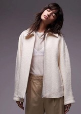 Mango Women's Wool Jacket, Cream, Small. Relaxed Fit. Zip Up