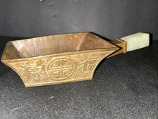 Antique Chinese Silk Iron - Green Stone Handle - Brass or Bronze - hard to find