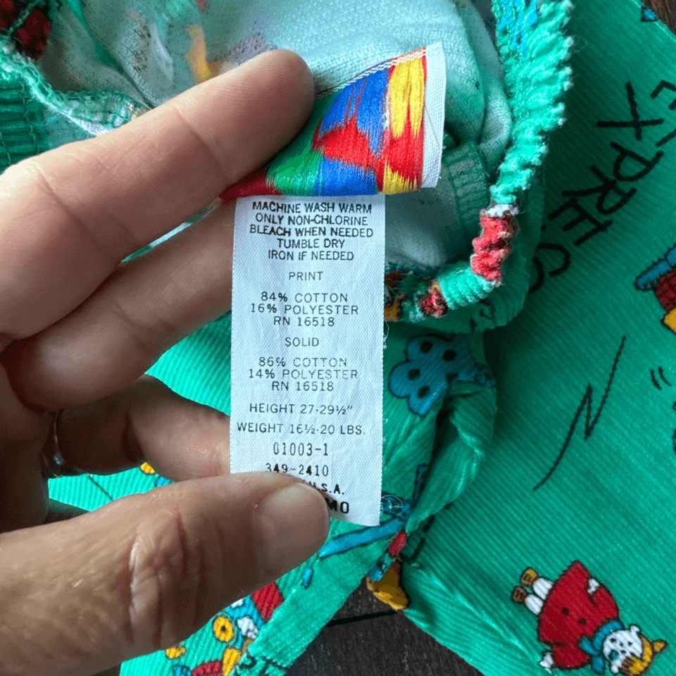 Pantalones de pana vintage 1989 playskool niños talla 12 mos verde niños tren estampado el Foto 4 de 4