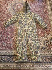 Vintage Cabela's woodland camo down filled insulated hunting coveralls with hood
