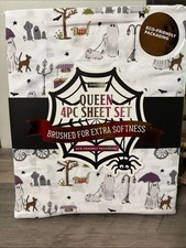 ENVOGUE Ghost Walking Dogs QUEEN SIZE Halloween Sheet Set NEW